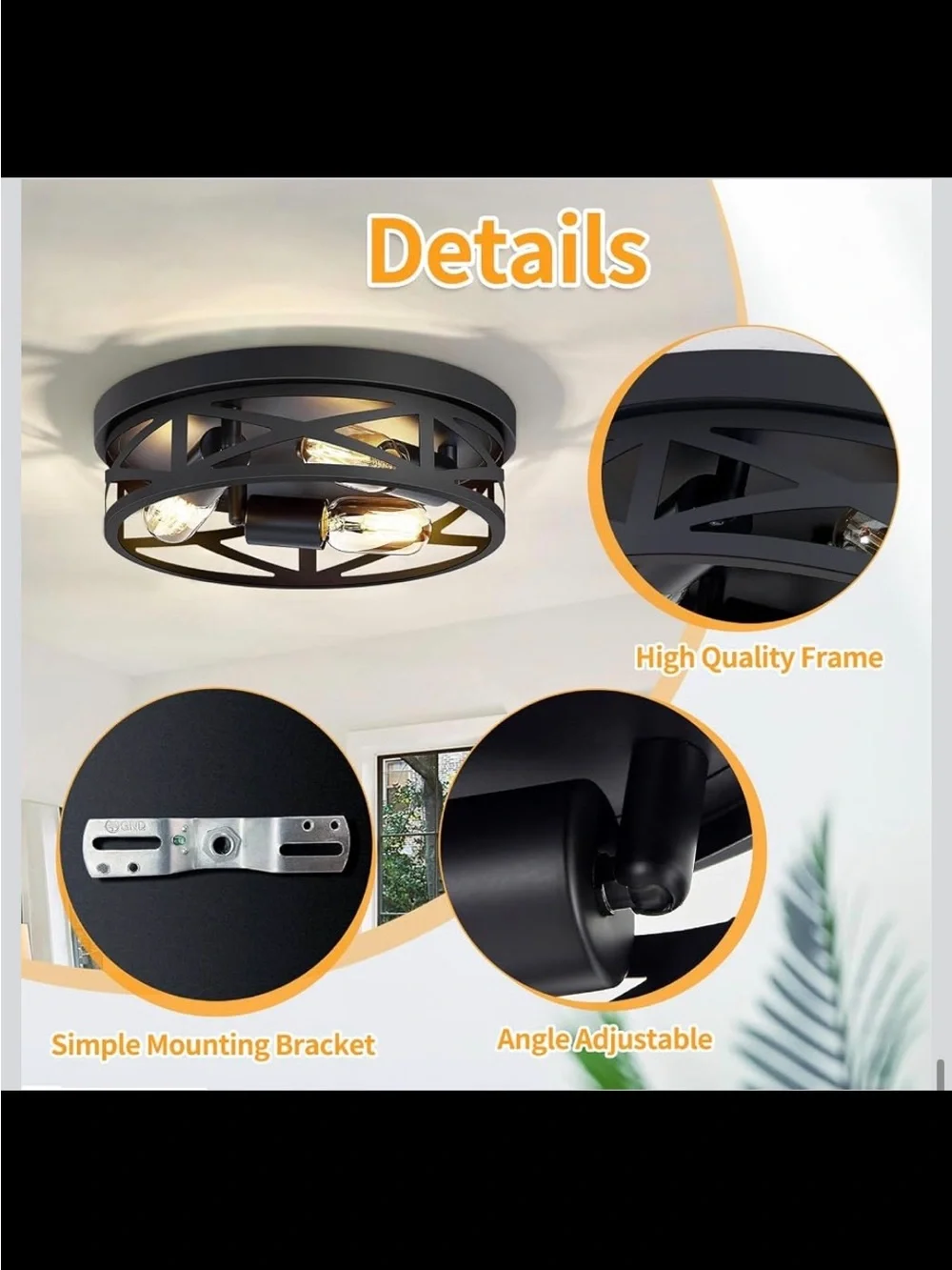 Modern Black Metal Flush Mount Lantern Ceiling Light, Set of 2 - New in Box